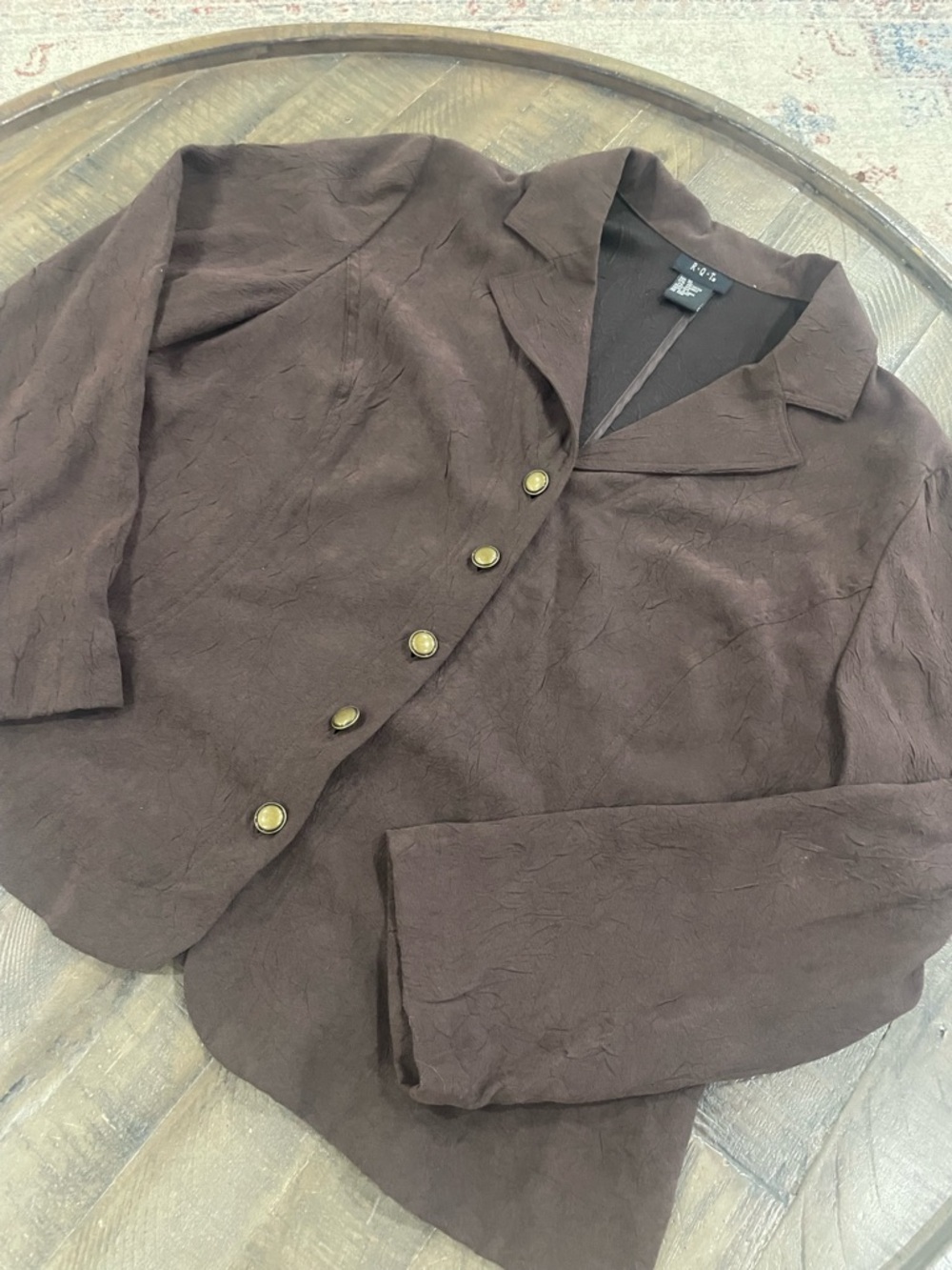 Women's Chocolate Brown Button-Front Blouse Jacket - Casual Collared Top VINTAGE